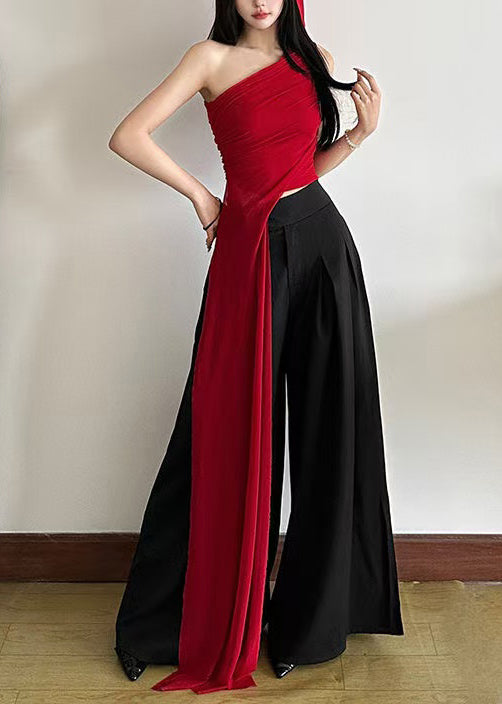 Red One Shoulder Asymmetrical Design Tulle Vests Summer