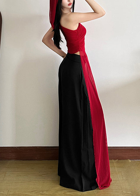 Red One Shoulder Asymmetrical Design Tulle Vests Summer