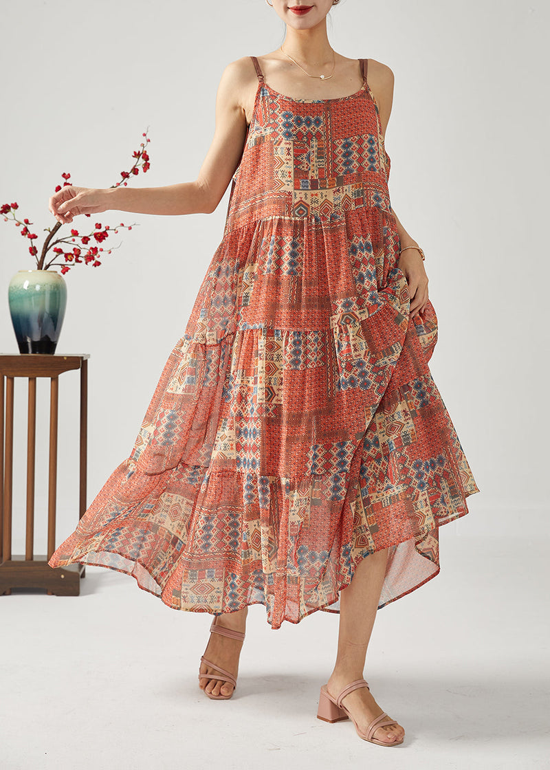 Red Oversized Patchwork Exra Large Hem Cotton Spaghetti Strap Dress Summer