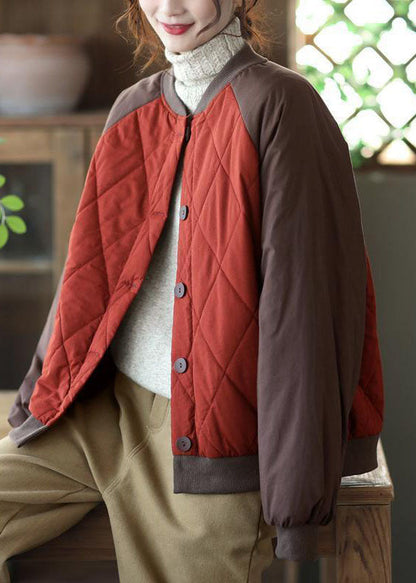 Red Oversized Patchwork Fine Cotton Filled Jackets Winter