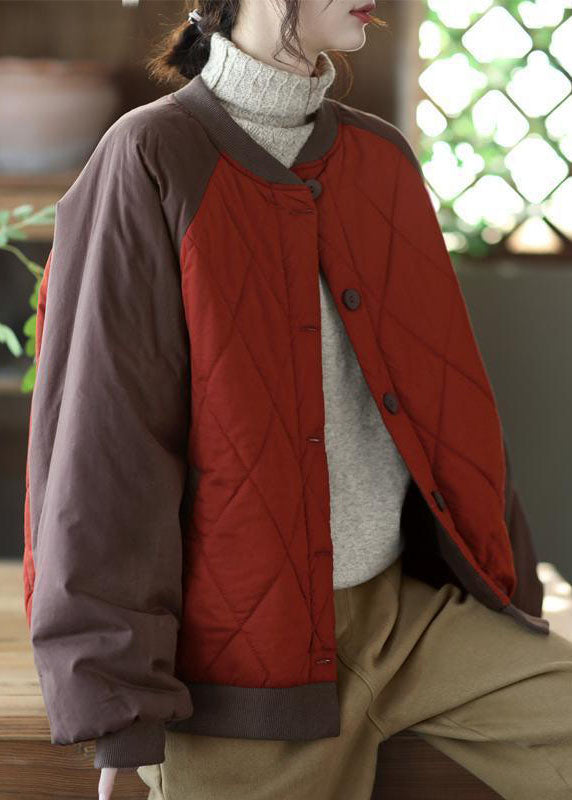 Red Oversized Patchwork Fine Cotton Filled Jackets Winter