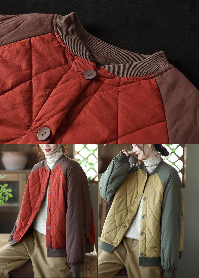 Red Oversized Patchwork Fine Cotton Filled Jackets Winter