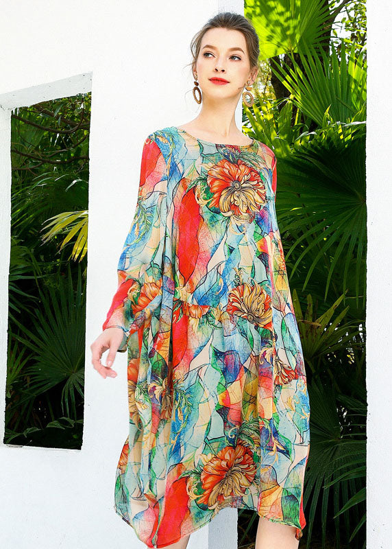 Red Oversized Print Chiffon Beach Dress Summer