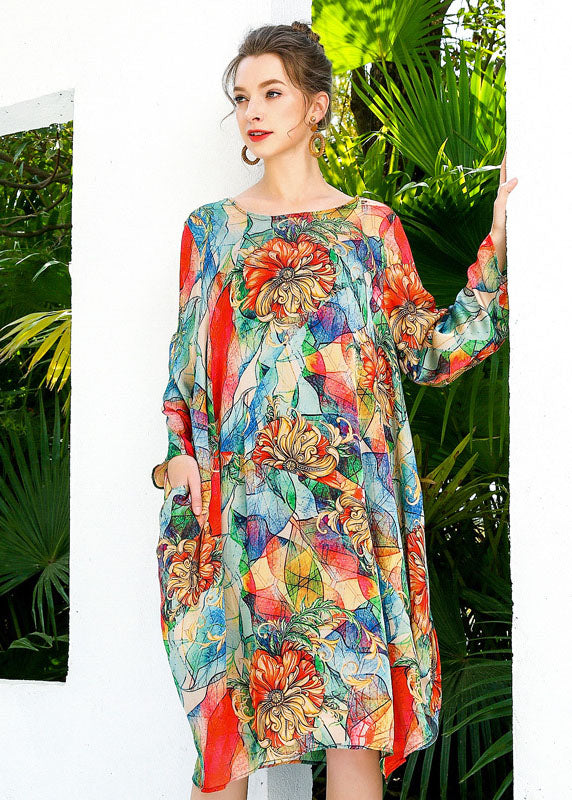 Red Oversized Print Chiffon Beach Dress Summer