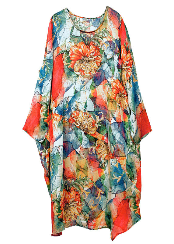Red Oversized Print Chiffon Beach Dress Summer