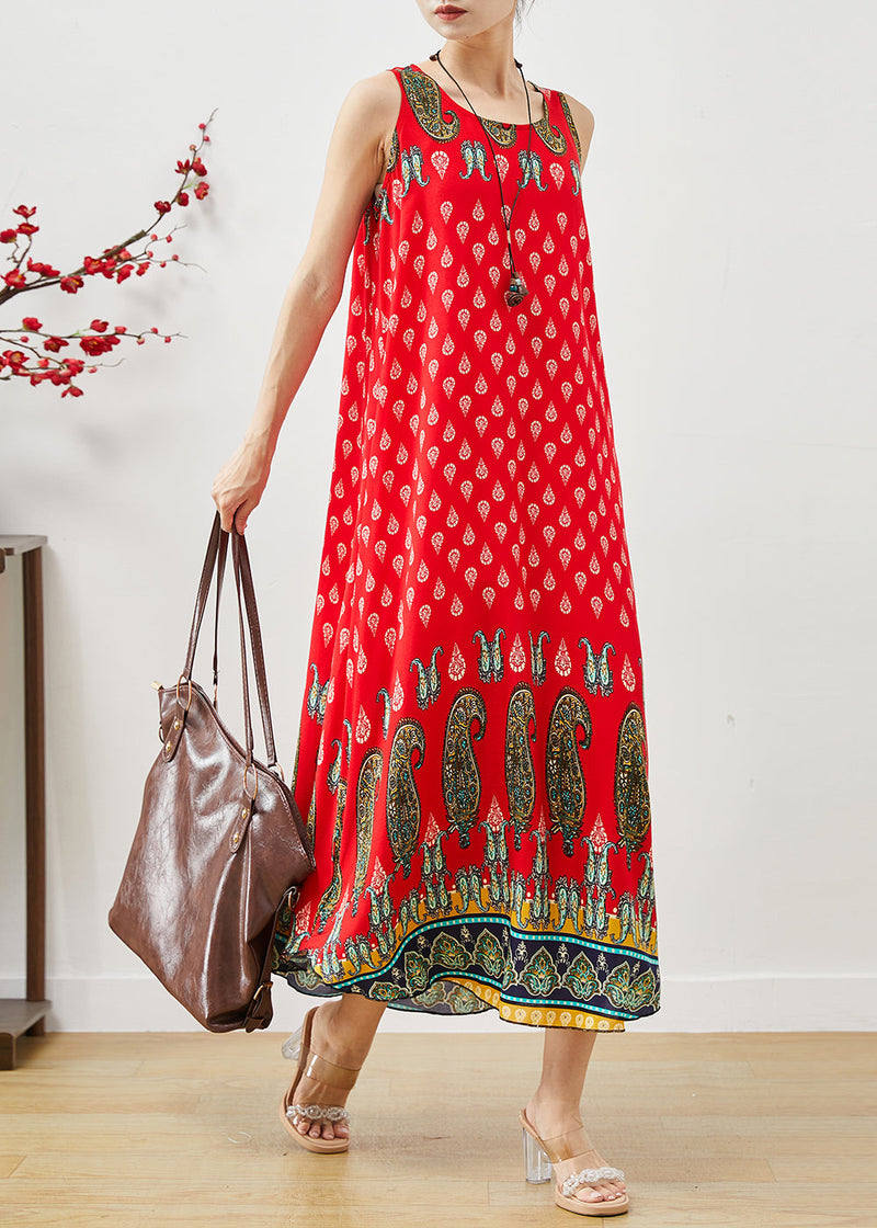 Red Oversized Print Cotton Dress Summer