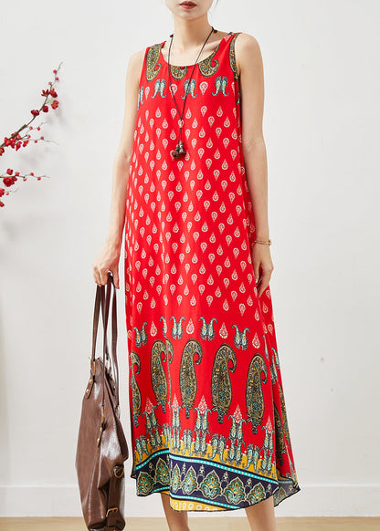Red Oversized Print Cotton Dress Summer