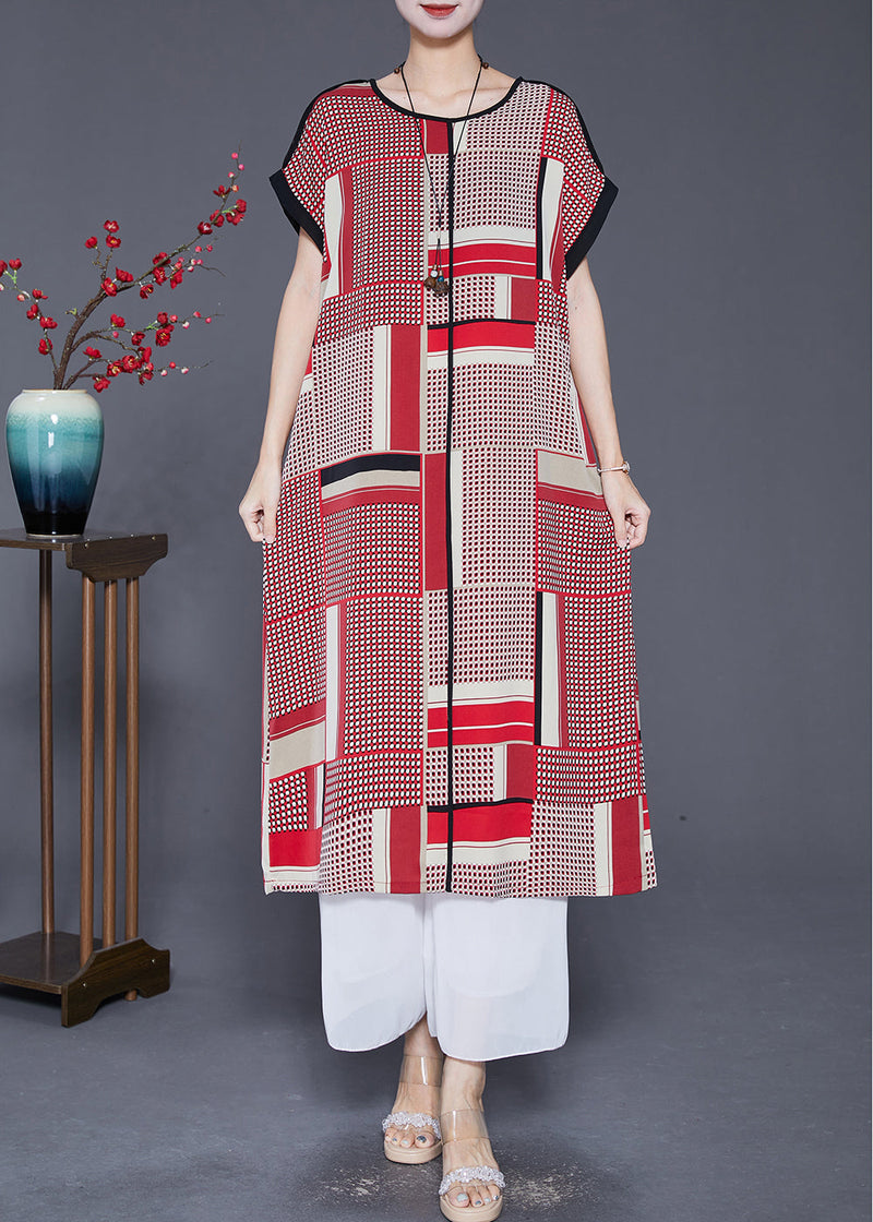 Red Oversized Print Silk Long Dress Summer