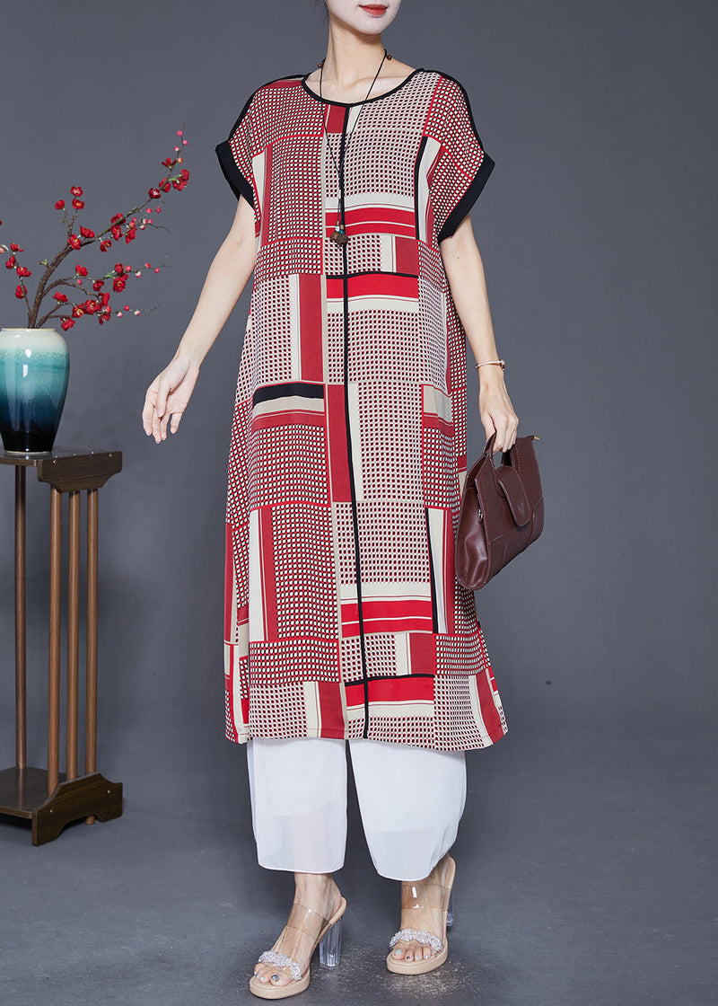 Red Oversized Print Silk Long Dress Summer