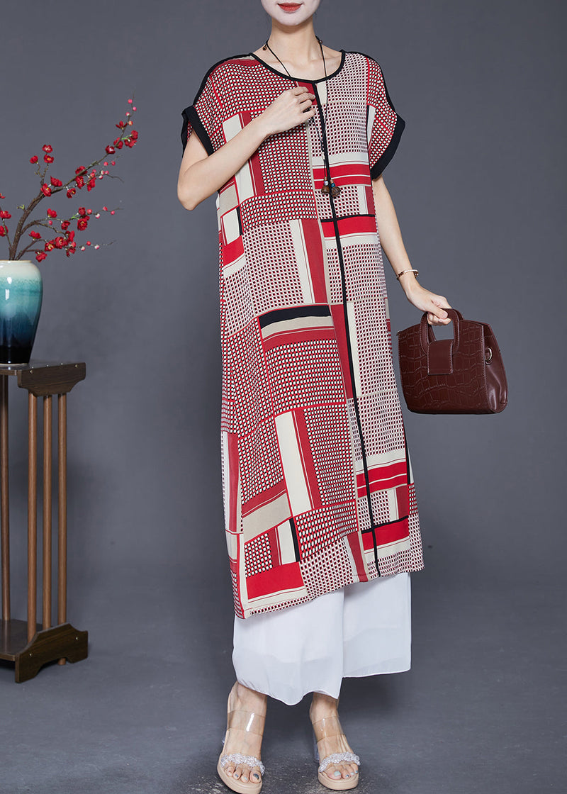 Red Oversized Print Silk Long Dress Summer