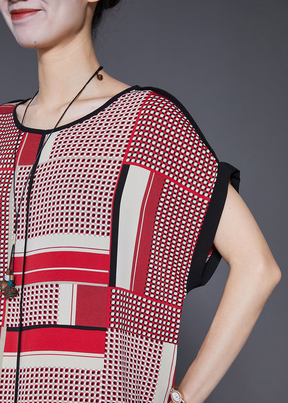 Red Oversized Print Silk Long Dress Summer
