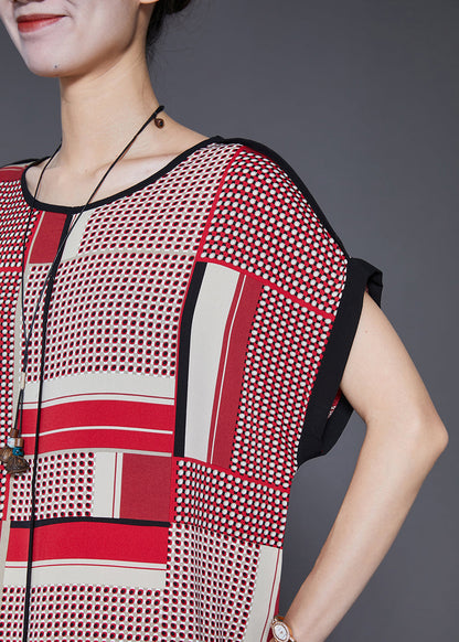 Red Oversized Print Silk Long Dress Summer
