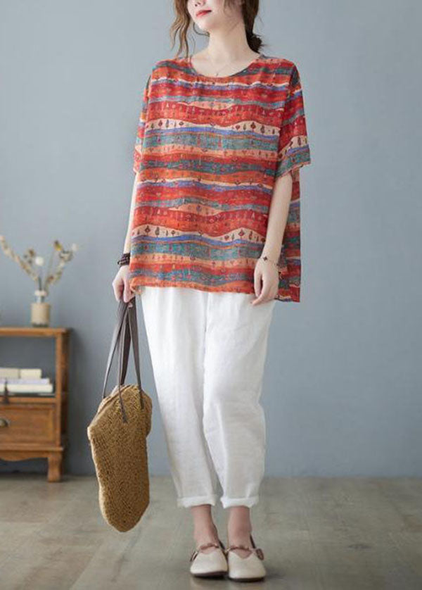 Red Oversized Striped Linen Tank Summer