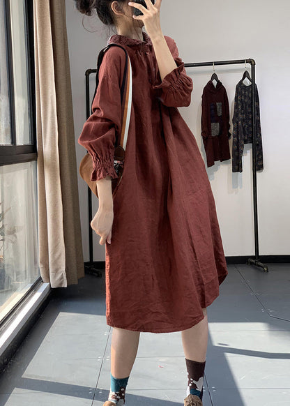 Red Peter Pan Collar Lace Patchwork Cotton Dress Spring