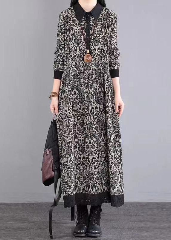 Red Peter Pan Collar Patchwork Cotton Long Dress Fall