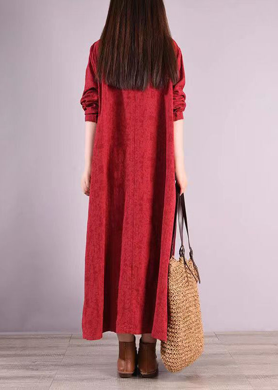 Red Peter Pan Collar Patchwork Cotton Shirts Dress Fall