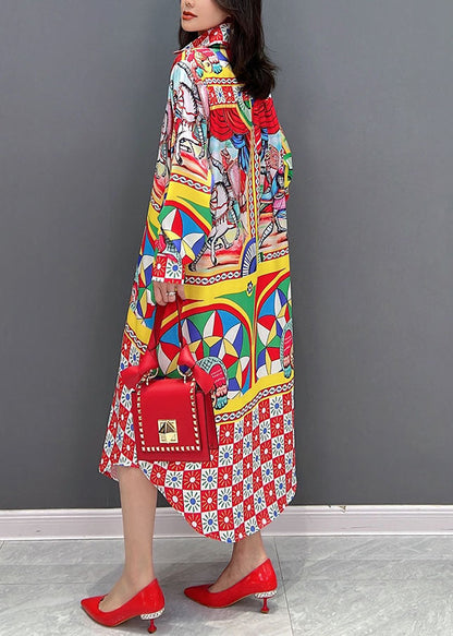 Red Peter Pan Collar Print Vacation Dresses Fall