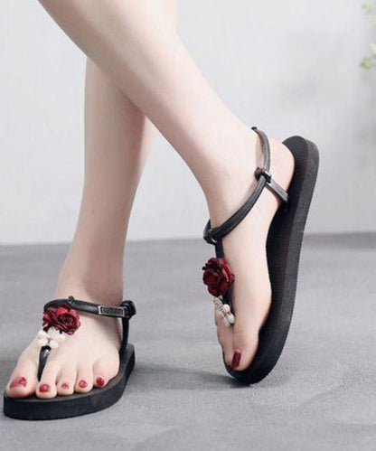 Red Splicing Peep Toe Flat Sandals Fitted
