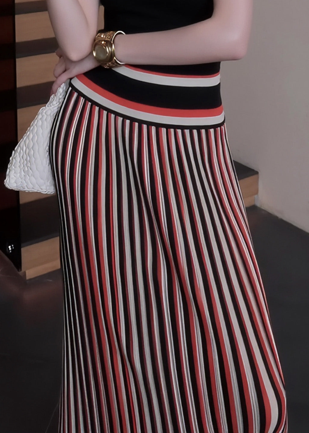 Red Striped Silm Fit Holiday Straight Skirts Spring
