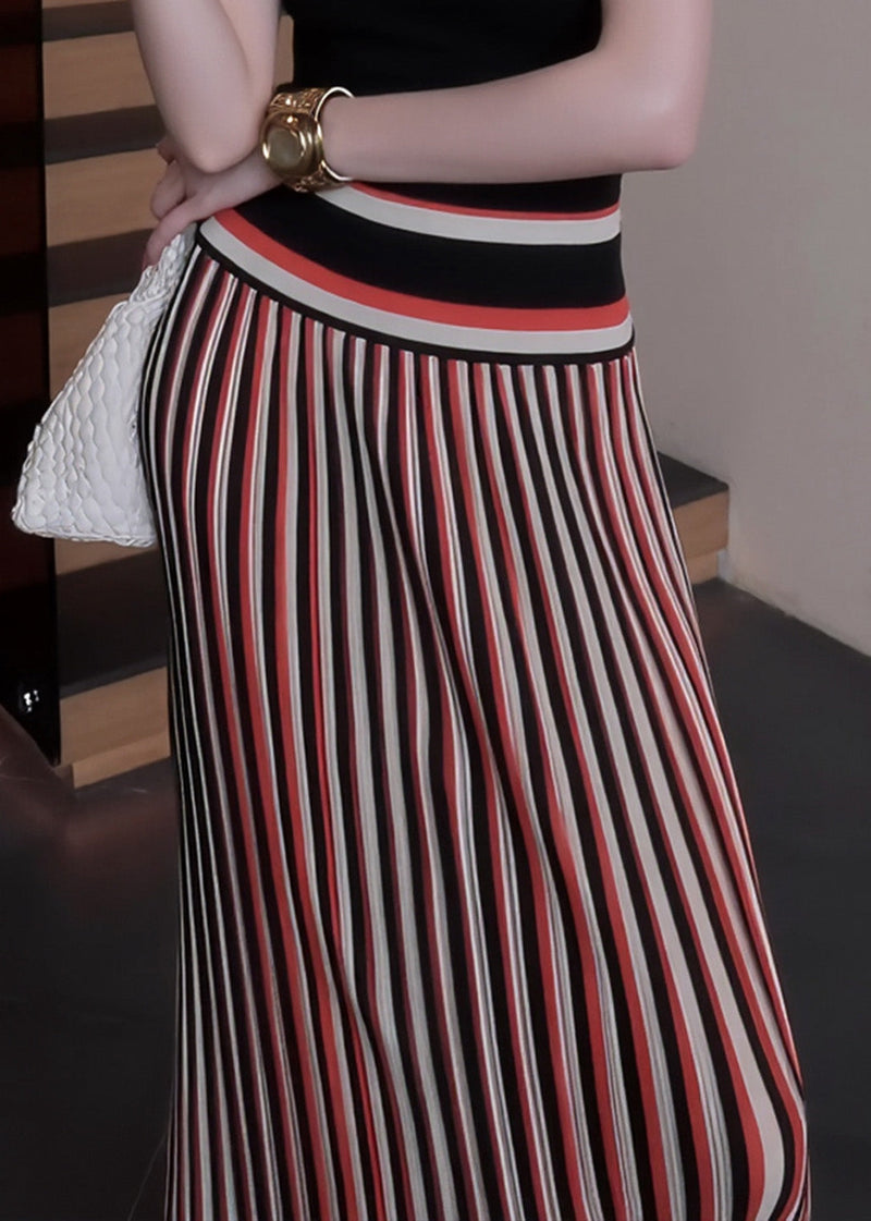 Red Striped Silm Fit Holiday Straight Skirts Spring