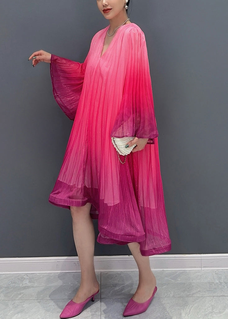Red V Neck Layered Long Dresses Fall