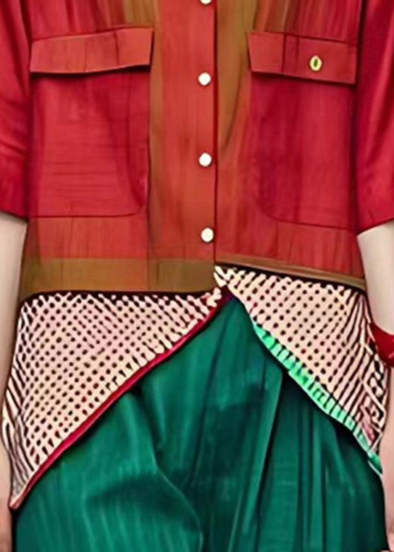Red V Neck Pockets Coats Fall