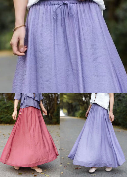 Red Wrinkled Elastic Waist Patchwork Cotton Skirts Summer