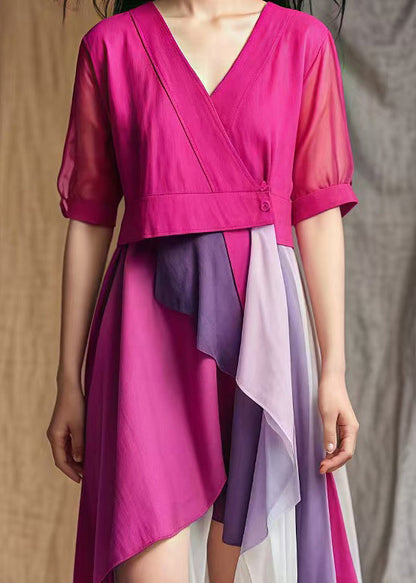 Rose Asymmetrical Patchwork Cotton Mid Dresses Summer
