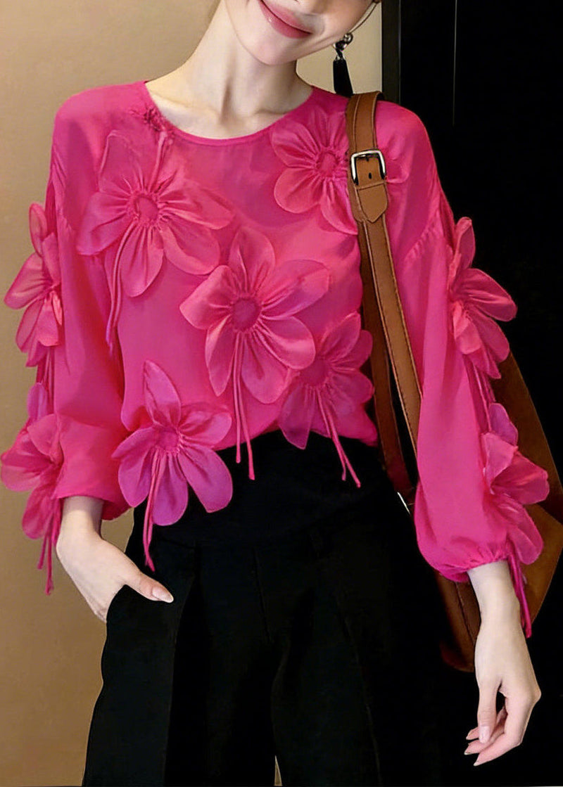 Rose O-neck Chiffon Top Spring