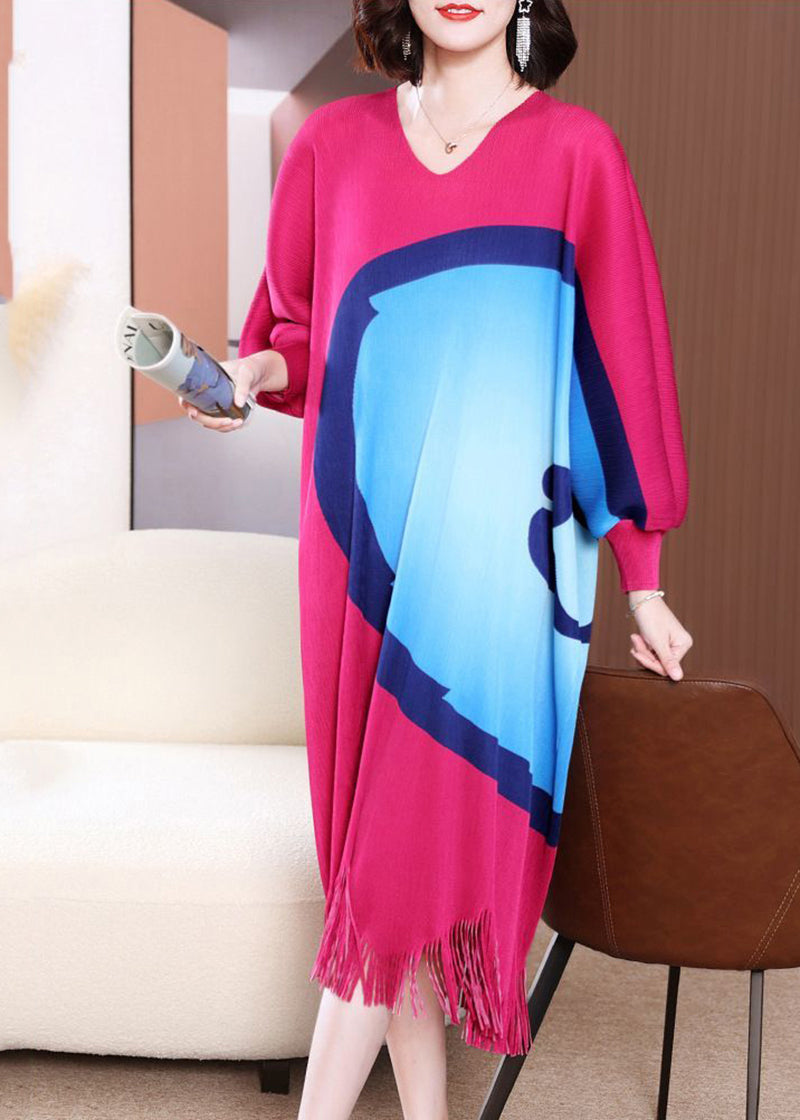 Rose Oversized Print Tassel Maxi Dress Spring