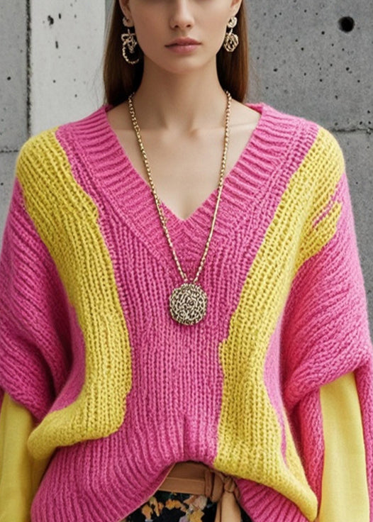 Rose Patchwork Thick Knit Sweater Tops Fall
