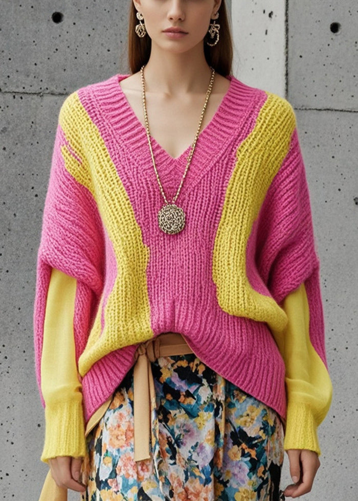Rose Patchwork Thick Knit Sweater Tops Fall