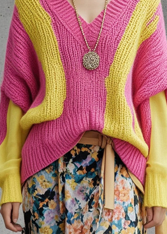 Rose Patchwork Thick Knit Sweater Tops Fall