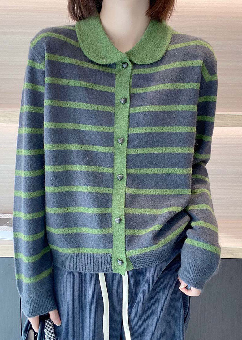 Rose Peter Pan Collar Striped Cashmere Cardigan Spring