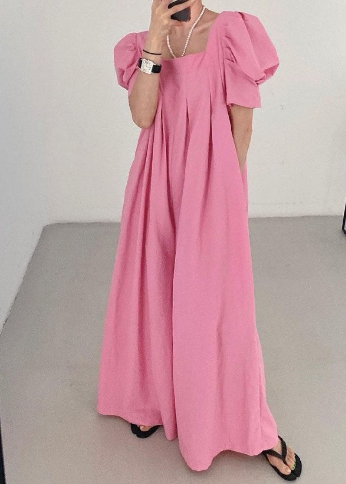 Rose Square Collar Oversized Linen Jumpsuits Wide Leg Pants Summer