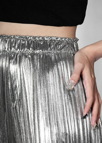 Silver Wrinkled Summer Wide Leg Pants