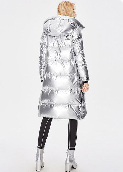 Silvery Stand Collar Zip Up Side Open Cotton Blend Winter Lengthen Coats