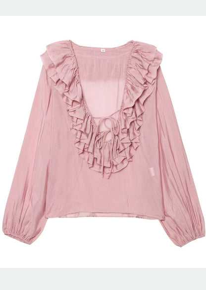 Bohemian Sky Blue Ruffled Cotton Shirt Tops Summer