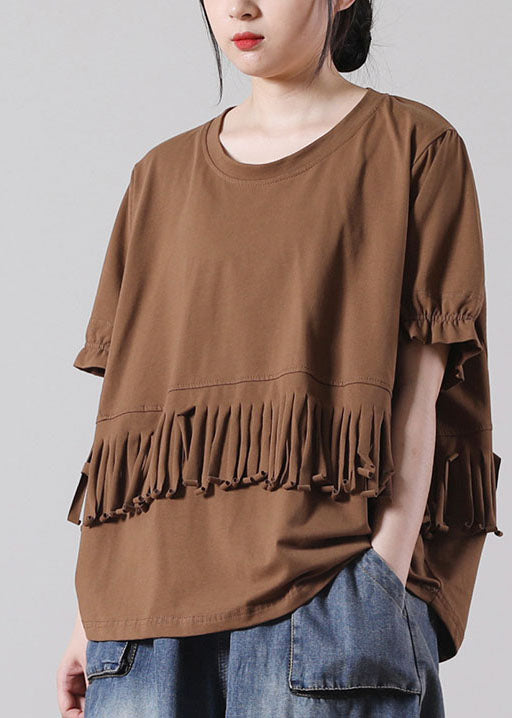 Green O-neck Patchwork Cotton Tank Tops Short Sleeve