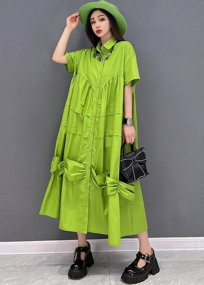 Green Peter Pan Collar Patchwork Oversized Dress Short Sleeve
