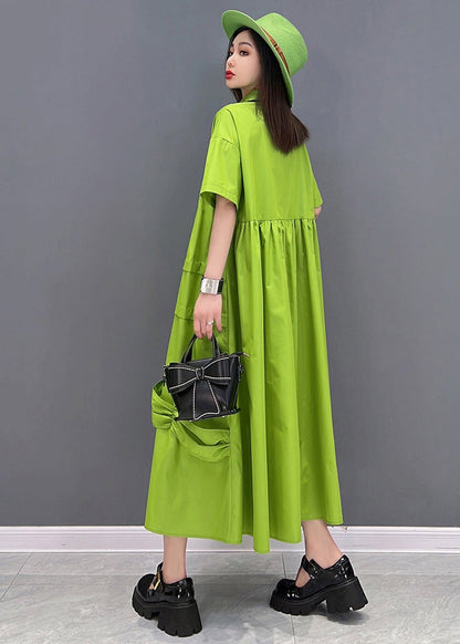 Green Peter Pan Collar Patchwork Oversized Dress Short Sleeve