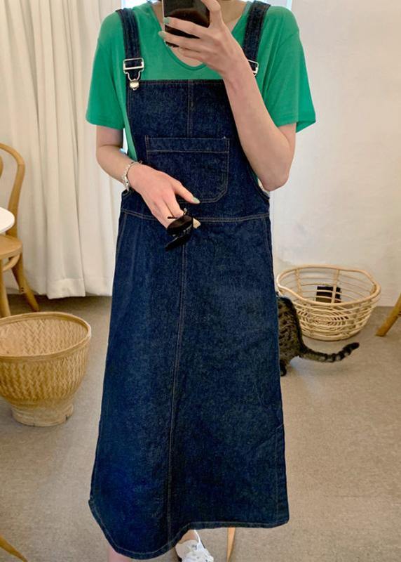 Spaghetti Strap Pockets Clothes Shape Denim Blue Dresses