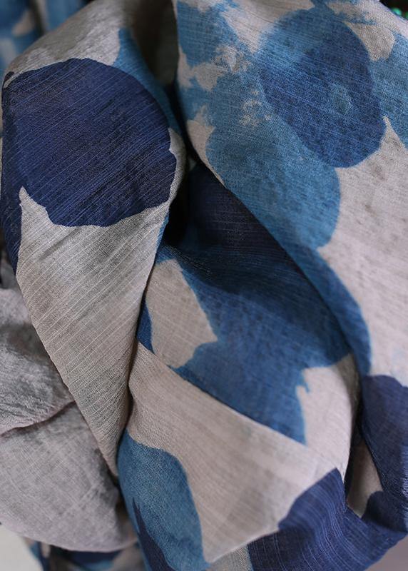 Spaghetti Strap Cinched Cotton Dresses Runway Blue Print a Line Dress