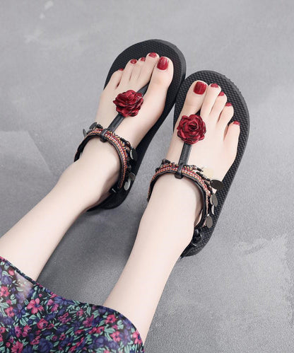 Splicing Sequins Red Peep Toe Flat Sandals