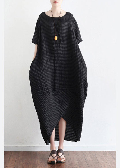 Style Black Linen Low High Design Summer Robe