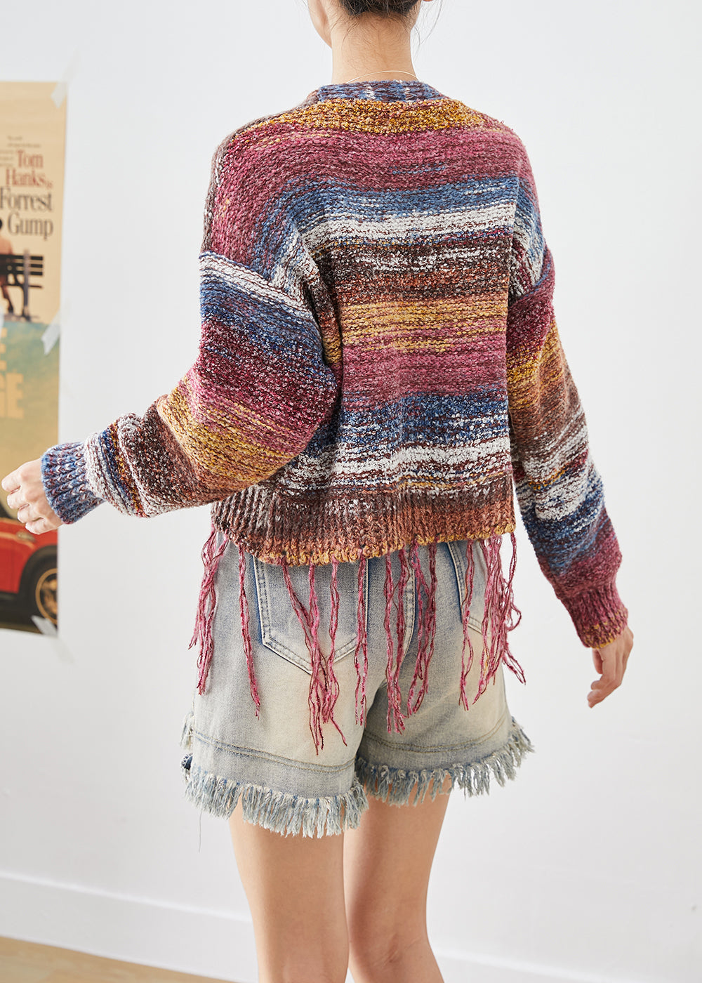 Tasseled Tie Dye Knit Jacket Fall
