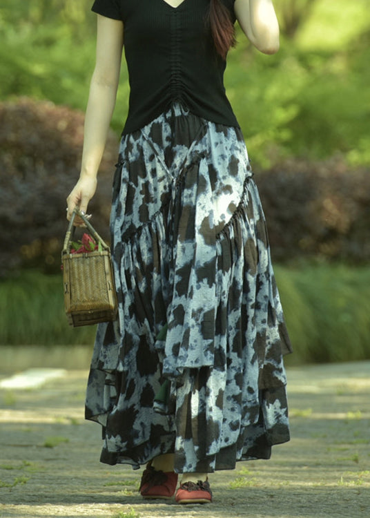 Tie Dye Exra Large Hem Lace Up Cotton Maxi Skirts Spring