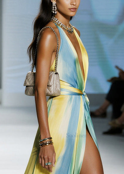 Tie Dye Side Open Chiffon Beach Dresses Summer
