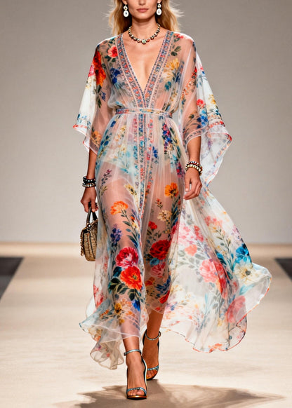 Tunic Print Chiffon Sheer Dresses Summer