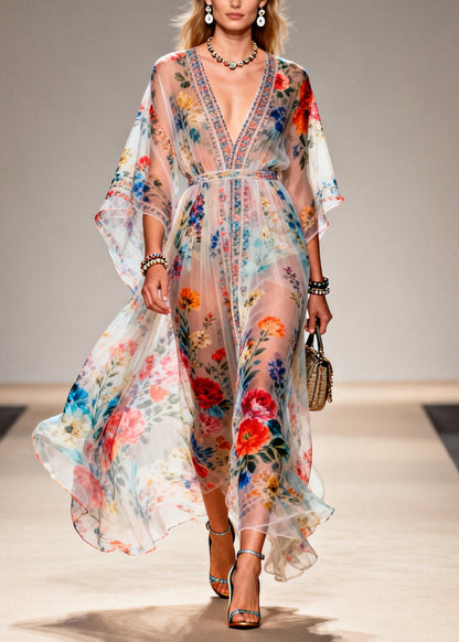 Tunic Print Chiffon Sheer Dresses Summer